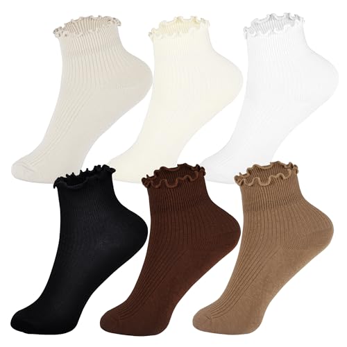 Image of Womens Ankle Casual Socks Lace Ruffle Low Cut Knit Cotton Lettuce Socks for Women Girls