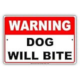 AXJDRCZ Warning Sign Warning Dog Will Bite Gag Jokes Funny Meme Notice Sign Business Sign 8x12 Inch