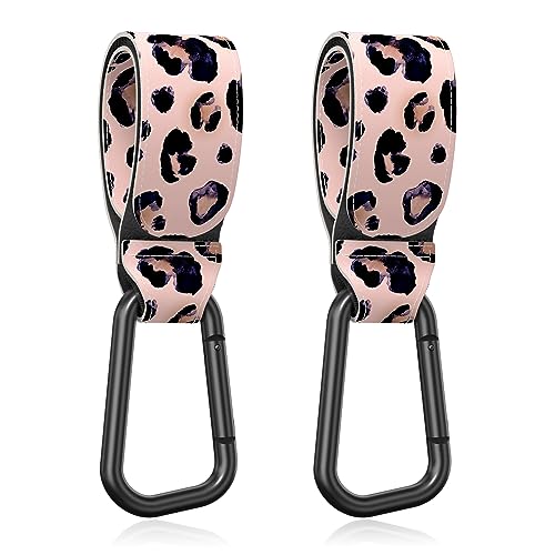 Image of Gukeniu Baby Stroller Hooks for Hanging Bags, Universal Stroller Clips Accessories, Mommy Hook for Diaper Bag, Shopping Cart, Purse, Backpack - 2 Pack, Leopard Spots