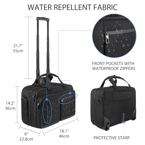 VANKEAN 17.3 Inch Rolling Laptop Bag, Waterproof Overnight Rolling Bags, Laptop Bags for Travel/Work/Business, Stylish Carry on Briefcase, Black - Thumbnail 2