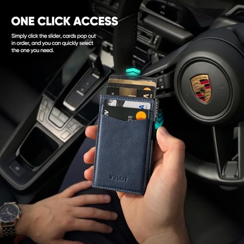 Image of VULKIT Men's Slim Wallets Pop Up Card Holder RFID Blocking Metal Wallet Minimalist Design Holds Up to 11 Cards