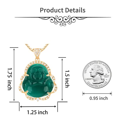 Image of ASGIFT Laughing Buddha Necklace Cubic Zirconia Green Jade Buddha Pendant with 18K Gold Plated Chain Lucky Buddha Necklace Jewelry Gift