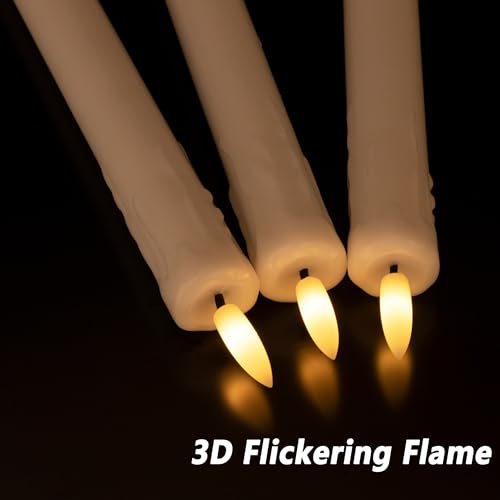 Image of Dripless Flameless Taper Candles with Rmote, 9.6 inch Real Wax Battery Operated Candles with 3D Wick, 3 Pack Led Candle Flickering Candlesticks for Home, Wedding, Party, White