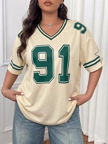 Image of Jersey Shirts for Women Y2k Graphic Tees V Neck Baggy Streetwear Number Oversized T Shirt Summer Tops