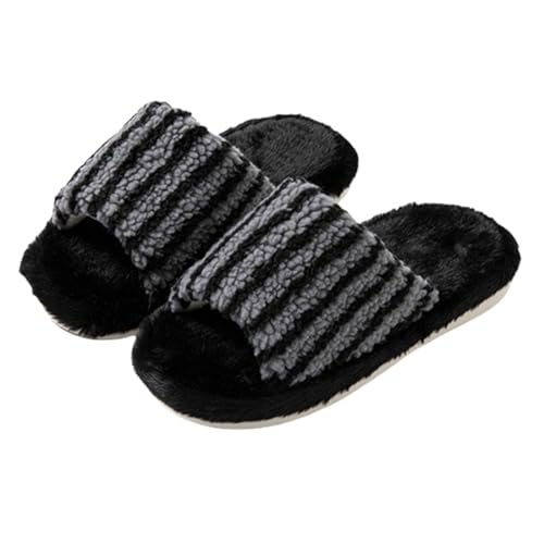 Striped House Slippers, Warm Cozy Plush Non-Slip Slippers, Comfy House/Home Shoes, Women