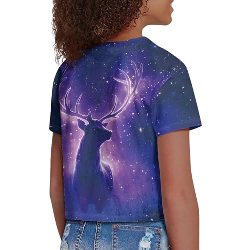 Image of Girls Crop Tops Cute Short Sleeve Shirts Fashion Tees for Kids Casual Crewneck Blouses Size 8-16 Years