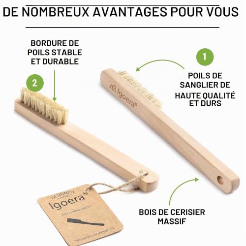 Igoera Climbing Brush Premium | Brosse Escalade en Bois de Cerisier pour Nettoyer Les Blocs, Prises, Barres et Structures perforées pour Doigts – vue 3