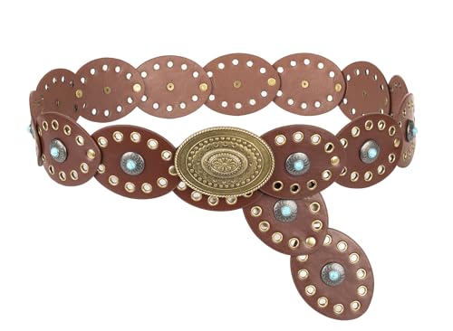 Women Wide-Disc Western-Belts Boho-Concho-Belt Cowgirl Cowboy Chunky Belts for Jeans Pants