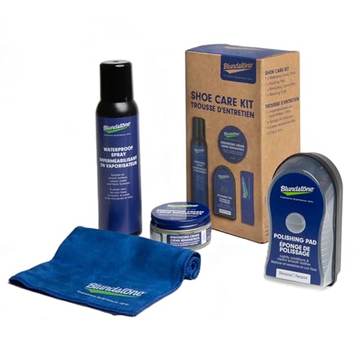 Blundstone Shoe Care Kit for Leather Boots – Includes 50ml Renovating Cream, Buffing Cloth, 125ml Waterproof Spray and Polishing Pad – Footwear Conditioner, Surface Guard & Polish Solution, Brown