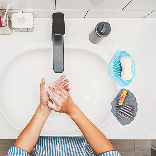 Lbshmao-D 3 Pack Silicone Soap Holder, Waterfall Self Draining Soap Dish, Bathroom Keep Soap Bars Dry Clean Bar Soap Holder, Extend The Life Soap #TOP3