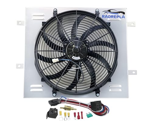 RADREPLA CU2101 Aluminum Radiator Shroud with Electric Fan for 1987-2006 Jeep Wrangler YJ TJ 2.4 2.5L L4 4.0L 4.2L L6 Gas 1x16