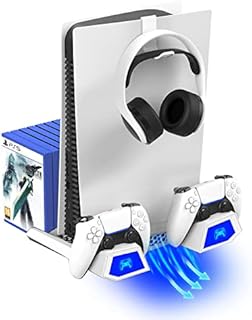 DR.VIVA Controller Charger for PS5,2 H Fast Stand Cooling Fan for PS5 Accessories, LED Light Indicator PS5 Charging Station Dock for Playstation 5 Dual Controller Charger with Types of Cable