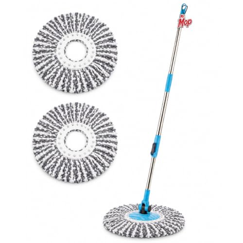 Image of Mr.Mop 360 Spin Universal Blue Stick Rod with 2 Microfibre Grey Refills - Magical Extendable Handle Pocha for Floor Cleaning