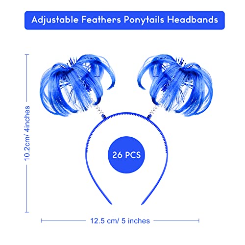 Plulon 26 Pieces Blue Feathers Ponytails Headbands Tinsel Wrapped Ponytails Headwear Mardi Gras Head Boppers Costume Party Accessory For Women #TOP1