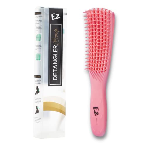 EZ Detangler Brush - Detangling Brush for All Texture Hair types from Kinky to Wavy, Thin to Thick. Detangler Brush. Wet Brush to detangle & style. Easy Detangling for Natural Curly Hair, 2A- 4C texture w/o the pain (Pink)