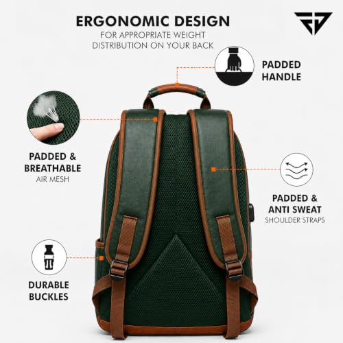 Image of FUR JADEN Anti Theft Number Lock Backpack Bag with 15.6 Inch Laptop Compartment,Organizer Pocket for Men Women Boys Girls (Tan & Green)