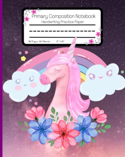 Primary Composition Notebook Unicorn Rainbows Stars Pink Purple Dreams for Girls Wide Ruled Workbook Primary Copy Book Girls Kids Elementary School ... Kids Student Teachers 110 Pages 8 X 10