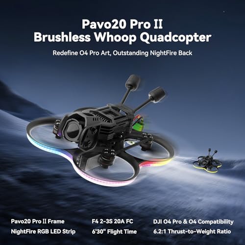 Image of BETAFPV Pavo20 Pro II Brushless Whoop Quadcopter Compatible for O4 /O4 Air Unit Pro, with HD VTX Bracket, F4 2-3S 20A AIO FC, LAVA 1104 7200KV Brushless Motors, COB LED Strip for FPV Freestyle Shooting