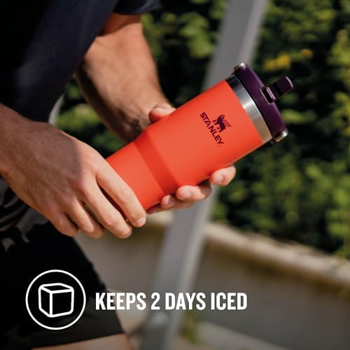Stanley IceFlow Flip Straw Tumbler Pipetli Termos Bardak, Turuncu/Mürdüm (Tigerlily Plum), 0.89 Litre - Görsel 2