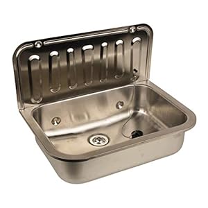 Sanitop-Wingenroth Ausgussbecken aus Edelstahl, 50 cm breit, mit Spritzschutz und Verschlussstopfen mit Kette