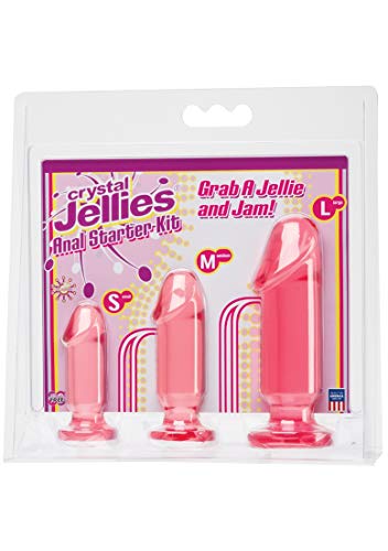 Doc Johnson Crystal Jellies - Starter Kit - For Graduated Anal Training - Ease Your Way Into Backdoor Pleasure - 3 Penis Shaped Plugs - Pink #TOP1