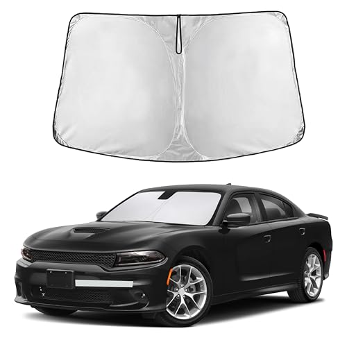 Image of EcoNour Windshield Sun Shade Compatible for Dodge Charger 2011-2023 | Sedan Front Window Sunshade | Foldable Sun Visor Protector | Blocks UV Rays & Reduces Heat