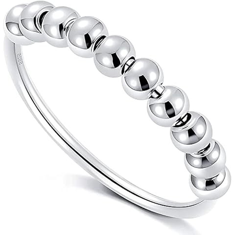XIAOLIU 925 Sterling Silver Anti Anxiety Ring for Women Men Anxiety Relief Ring Fidget Spinner Ring with Beads (7) Cover