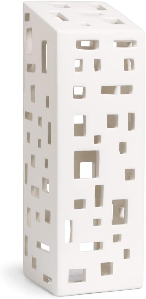 Kahler Urbania Lighthouse High Building Candle Holder, White, 8.7" H, Designed by Bache & Bendix Becker, Gift Box Included