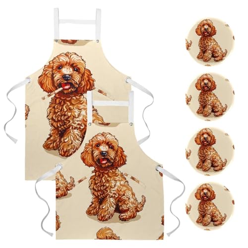 Tabliers de cuisine caniche marron pour cuisiner en famille
