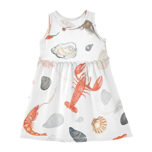 Girls Summer Dress Girls Sleeveless Dress Lobsters Shrimps Oysters Girls Sundress 2-8 Years