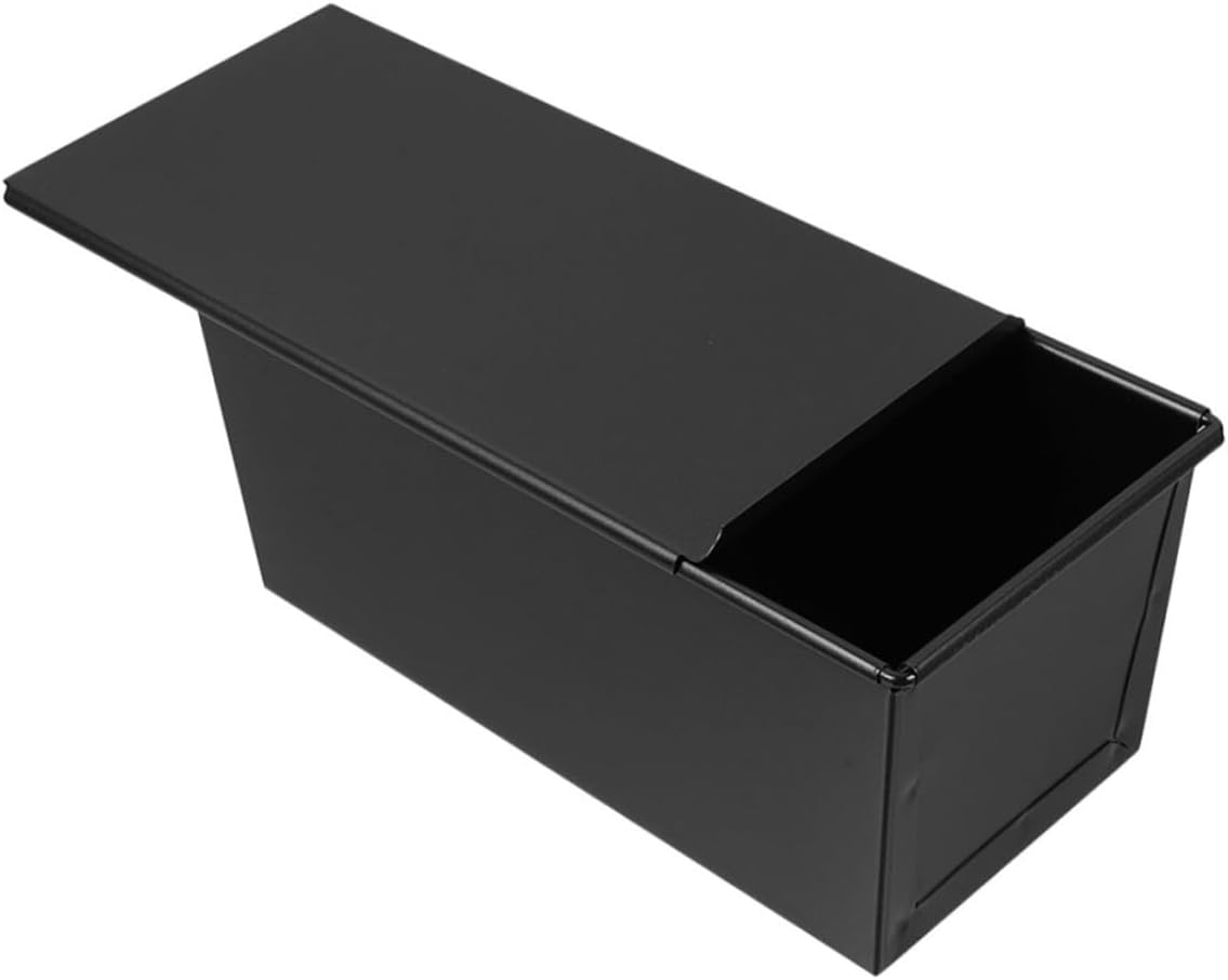 Nonstick Toast Bread Mold with Sliding Lid, 1000g Black Stainless Iron Loaf Pan for Oven Baking, Covered Bread Toast Box for Homemade Sandwiches and Baking Supplies