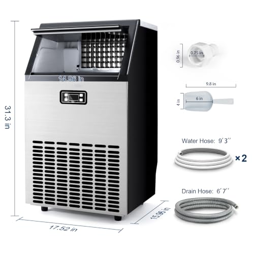 Image of EUHOMY Commercial Ice Maker Machine, 150lbs /24H Stainless Steel Under Counter ice Machine with 33lbs Ice Storage Capacity, Freestanding Ice Maker.