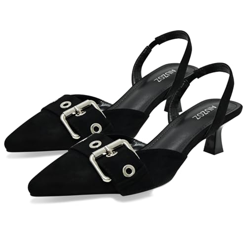 Women's Slingback Kitten Heels 2.3IN Pointed Toe Low Heel Pumps Buckle Closed Toe Formal Party Wedding Dress Pump Shoes2