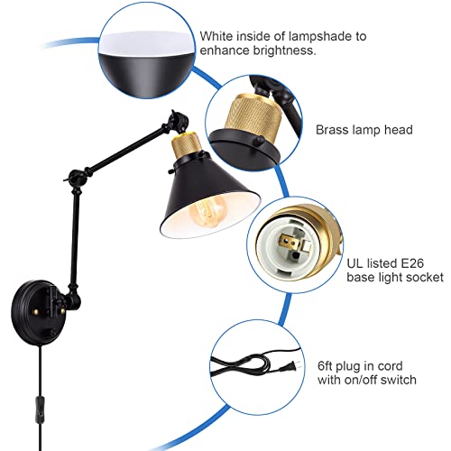 Trlife Plug In , Dimmable Wall Sconce Swing Arm Wall Lights Plug In Wall Mounted Light With 6Ft Plug In Cord, E26 Base, Ul Listed(Two Arms, 2 Pack) #TOP3