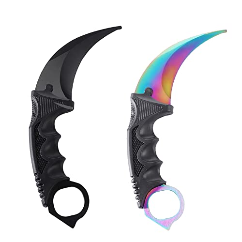 Milaloko 2 Pack Karambit Knife Without Cutting Edge with Sheath No Cutting Edge Knife for Beginner (Black&Color)