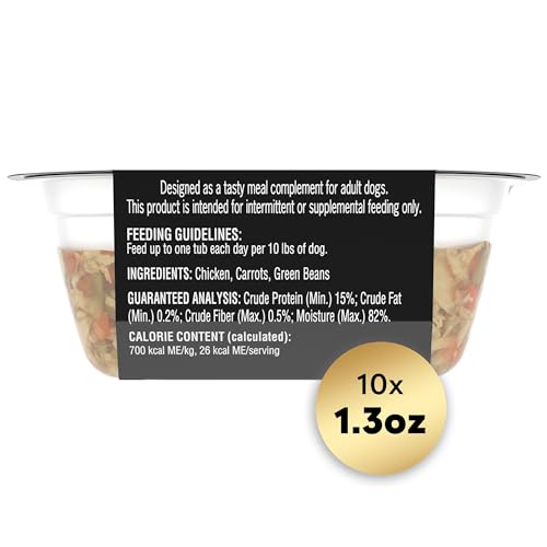 Image of Cesar Simply Crafted Dog Food Toppers, Chicken & Green Beans, 1.3 oz, 10 ct | Real chicken #1 ingredient, 3 key ingredients, no by-products or artificial flavors, slow-cooked, single-serve tubs
