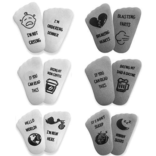 Baby Socks Gift Set For Boys & Girls - 6 Hilarious Gender Neutral Designs Perfect For Baby Shower - Cute Newborn Baby Socks For Baby Registry Search #TOP2