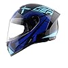 Vega Ranger DX Revenge Full Face Riding Helmet with Lightweight Shell, Comfortable Liner, Shock Absorbing Interior, Ventilated Fit, Aerodynamic Build, and Modern Black Blue Styling Black Blue-L