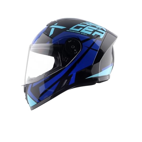 Vega Ranger DX Revenge Full Face Riding Helmet with Lightweight Shell, Comfortable Liner, Shock Absorbing Interior, Ventilated Fit, Aerodynamic Build, and Modern Black Blue Styling Black Blue-L