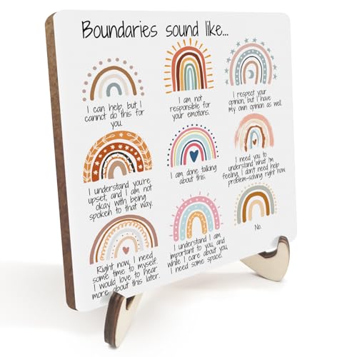 Motivational Mental Health Office Decor Rustic Desk Decor Therapy Office School Counselor CBT DBT School Psychology Therapist Counseling Wood Sign for Coworker Home Rainbow Plaque with Wood Stand