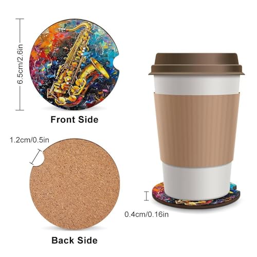 Portavasos de saxofón dorado para auto, juego x2 2.6" absorbente antideslizante miniatura 2