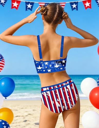 Image of Girls Swimsuit Double Strap High Waist Sporty Bikini Swimsuits Swim Cover Up Skirt 3 Piece Set