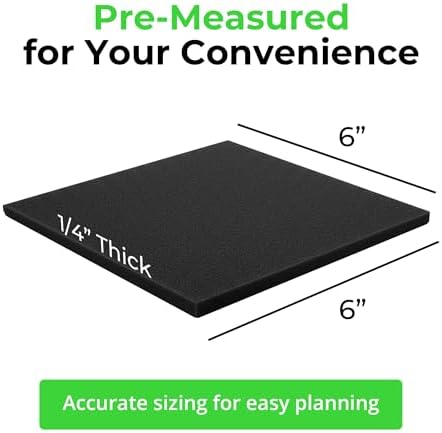 XCEL Value Pack, Neoprene Foam Anti Vibration Pads with Adhesive 6" X 6" X 1/4", Made in USA (8 Pieces)