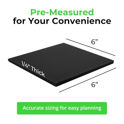 XCEL Value Pack, Neoprene Foam Anti Vibration Pads with Adhesive 6" X 6" X 1/4", Made in USA (8 Pieces)