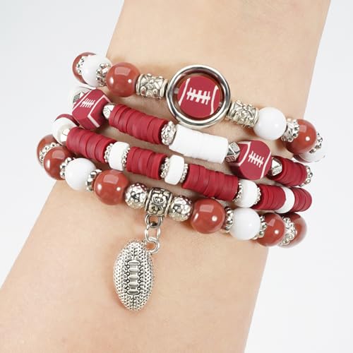 Image of Football Baseball Soccer Beaded Bracelets for Women Stackable Game Day Sports Theme Bracelet