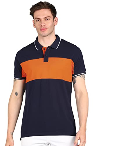Image of Urbano Fashion Men's Colour-Block Slim Fit Half Sleeve Cotton Polo T-Shirt