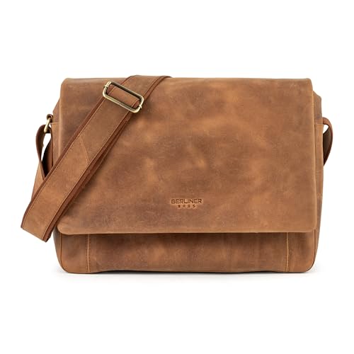 Berliner Bags Bandolera vintage P-Berg de piel, con compartimento para portátil, para hombre y mujer, color marrón