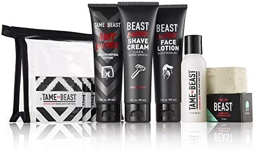 Men's Grooming Travel Set - All-in-1 Body Wash, Face Lotion, Nutt Butter Tingle Cream, Shave Cream, Bonus Samples - BBC Back Balls Chest Starter Kit by Tame the Beast
