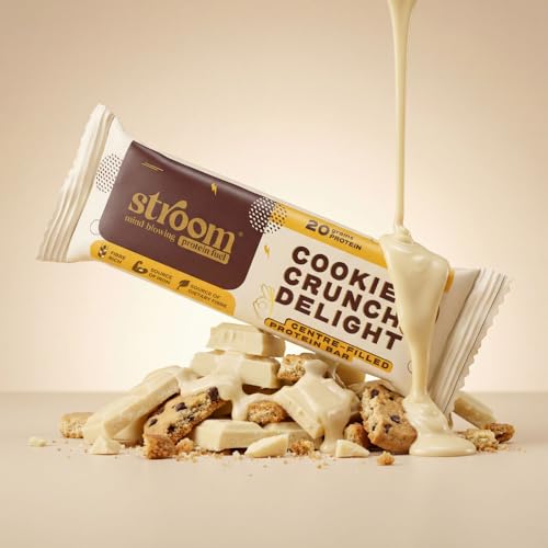 Image of STROOM Centre Filled Protein Bar Cookie Crunch & Choco Almond Combo | 2 box Cookie Curnch + 1 box Choco Almond | Source of Iron & Calcium, Natural Antioxidants, 5 Bars per pack, 63g Each Bar