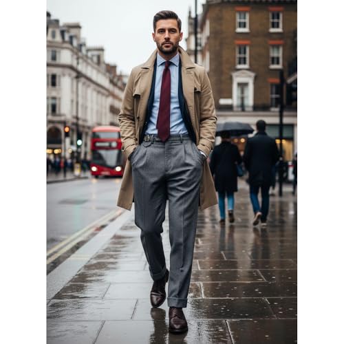 Men's Vintage Winter Wool Trousers Classic Flat Front Dress Pants for Business Casual4